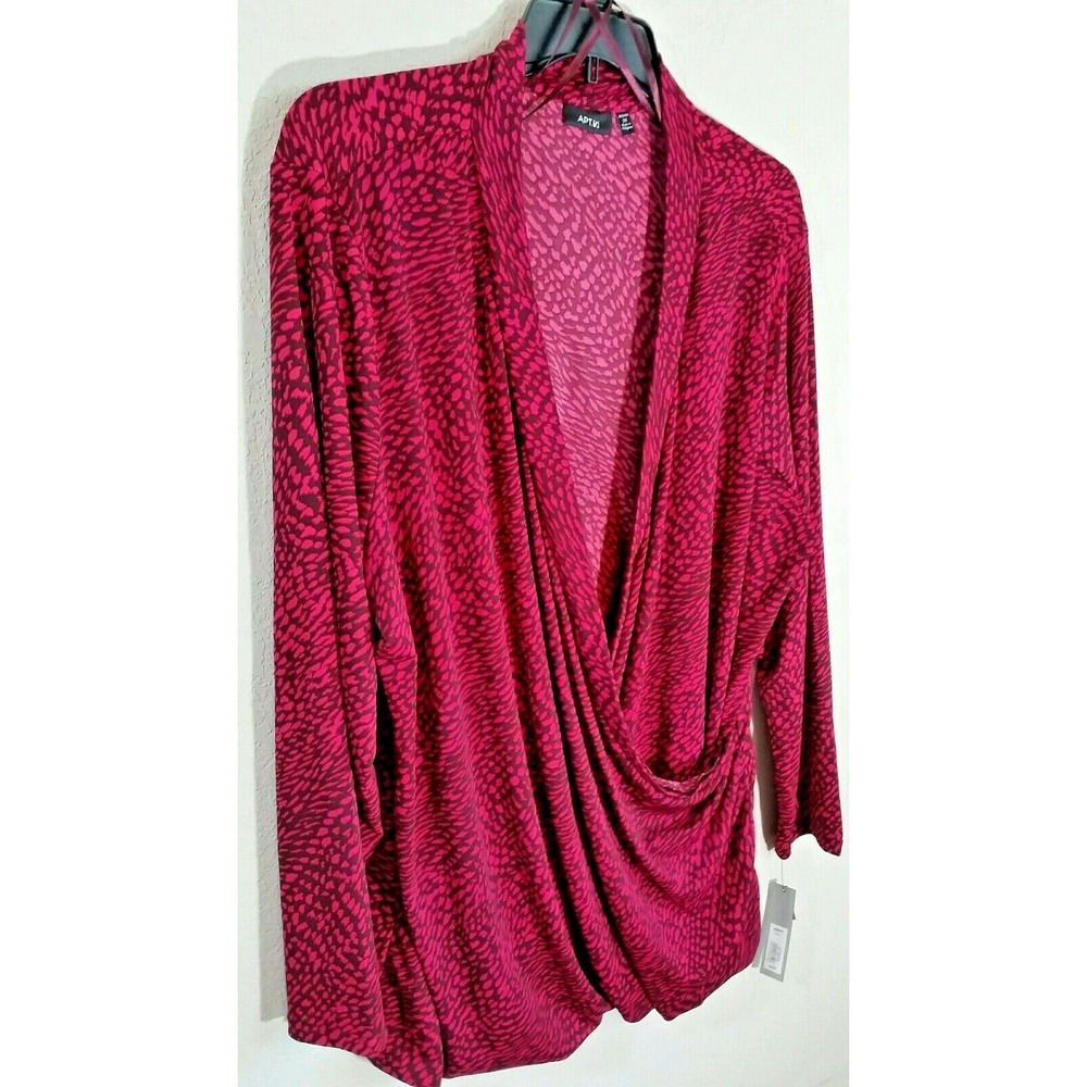Apt. 9 Berry and Black V-Neck Long Sleeve Print Top - Picture 3 of 5